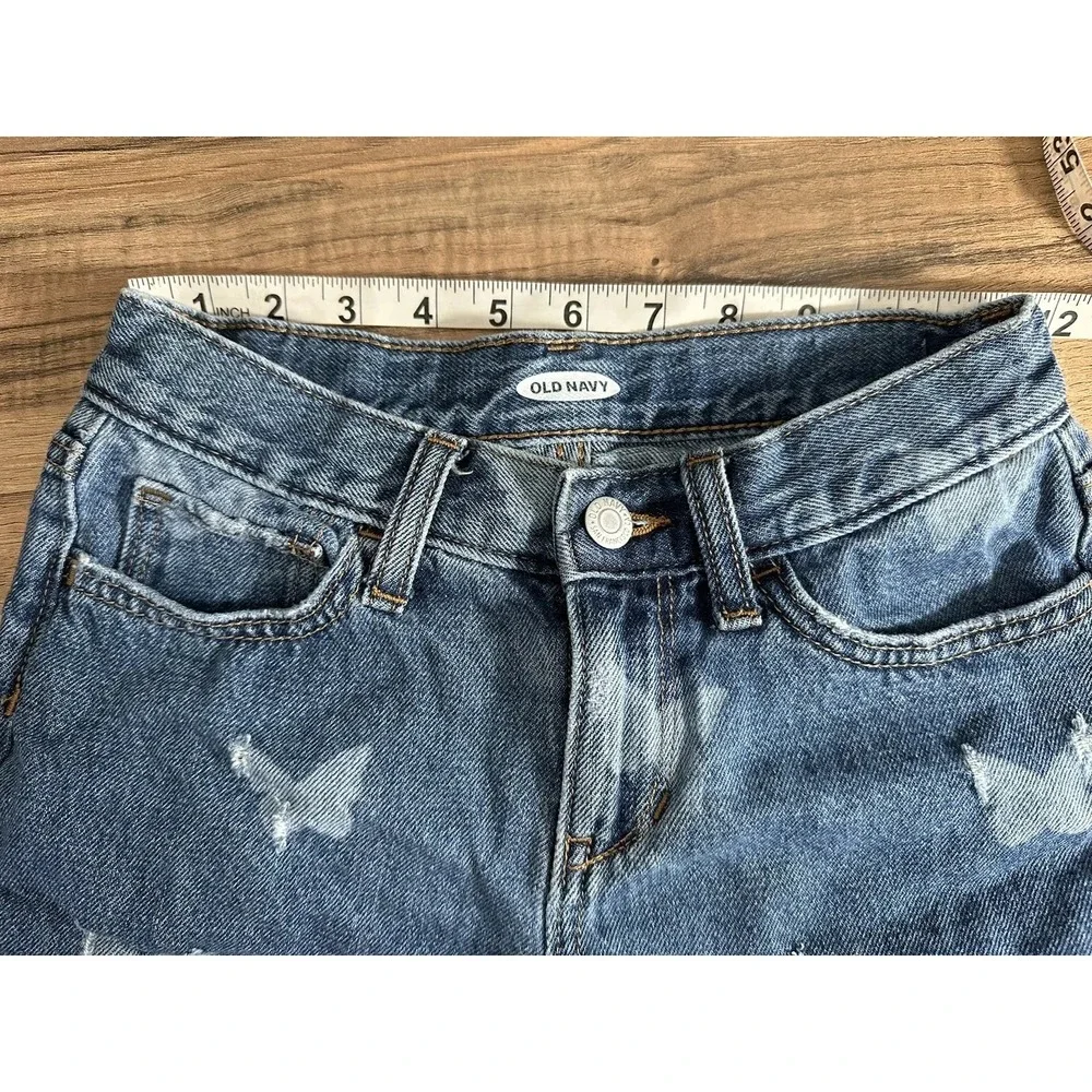 Justice Gir's Size 10 Butterfly Print‎ Cutoff Medium Wash Distressed Jean Shorts